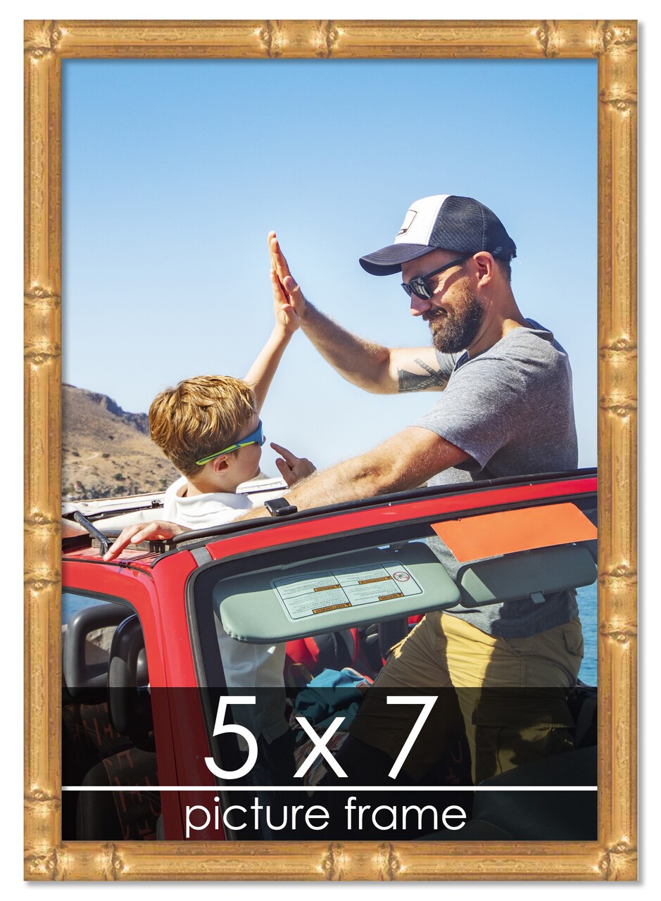 5x7 Thin Bamboo Picture Frame with UV-Resistant Acrylic & Acid Free Backing, Available in 2 Finishes - Gold and Brown